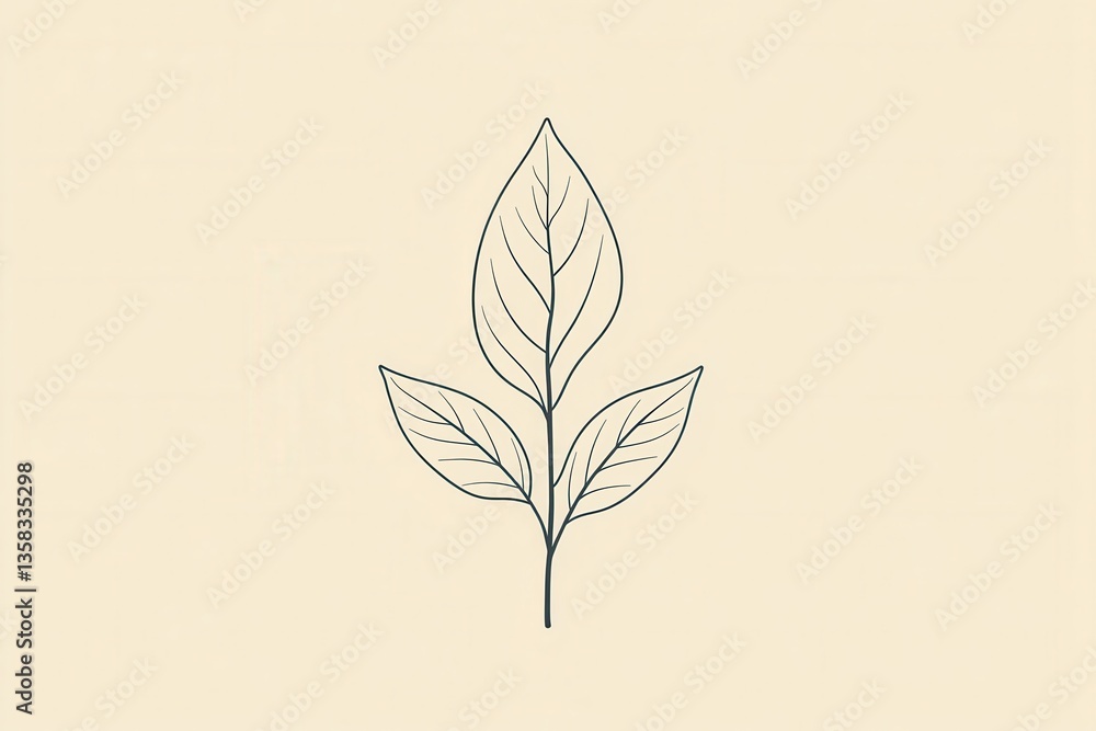 Poster minimalist illustration of a plant leaf on a soft background emphasizing nature and simplicity in de