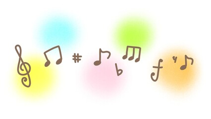 カラフル五線譜のかわいい音符のイラスト