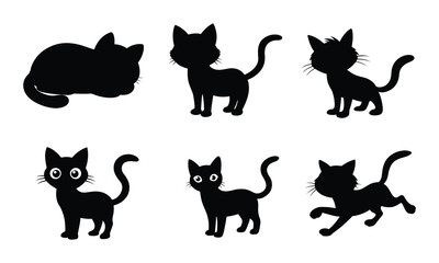 vector isolated silhouette cat set, Collection of cat silhouettes in various poses isolated on background