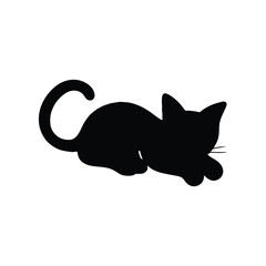 black and white cat silhouette, A black and white vector silhouette illustration of a cat