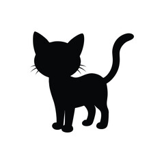 black and white cat silhouette, A black and white vector silhouette illustration of a cat