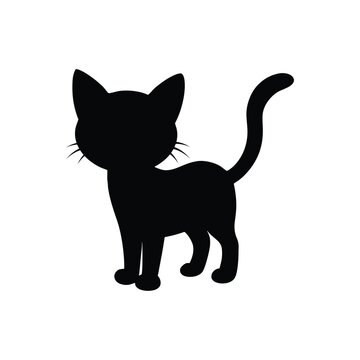 recommend clip art: black and white cat silhouette, A black and white vector silhouette illustration of a cat