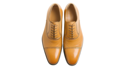 Classic tan leather oxford brogue dress shoes isolated on transparent background