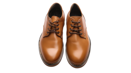 Pair of stylish brown leather shoes isolated on transparent background