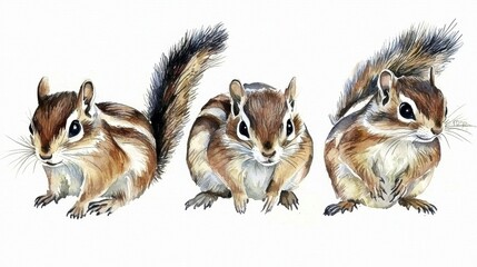 Obraz premium Delicate watercolour art showcasing an adorable chipmunk on a white backdrop.