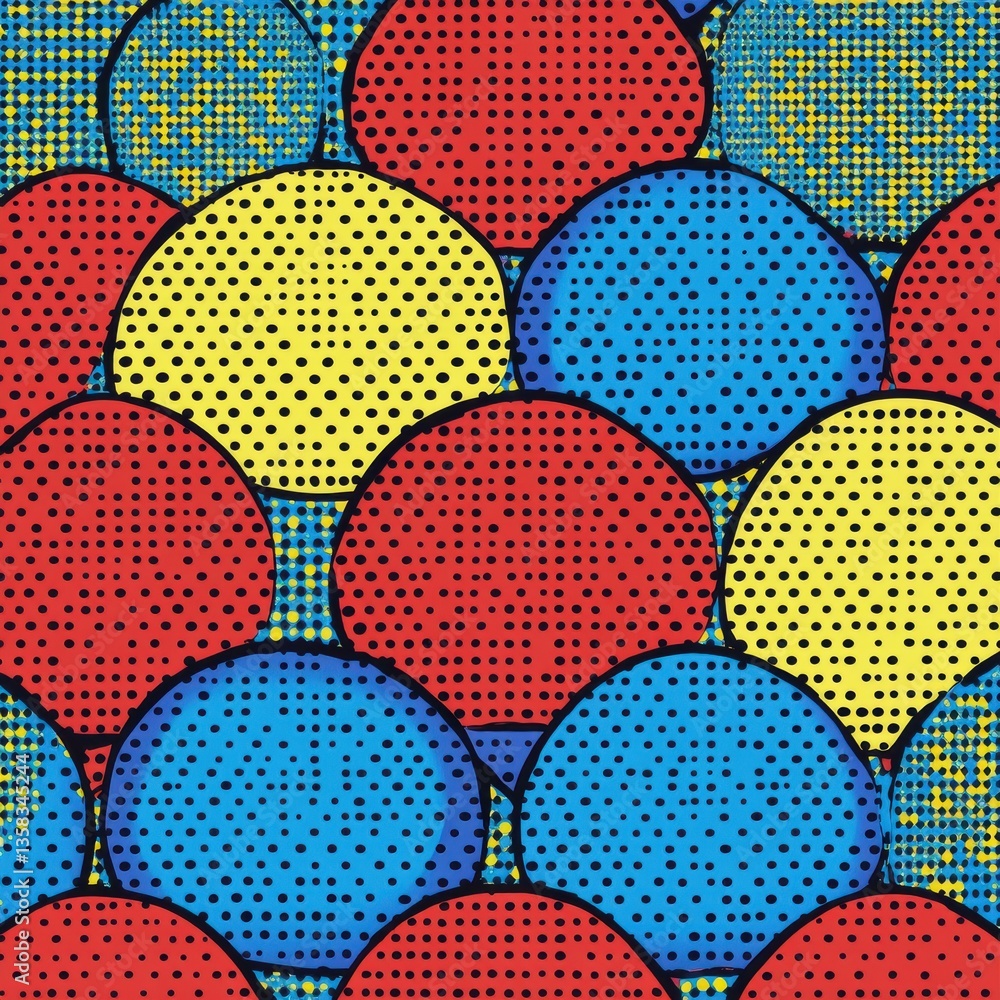 Leinwandbilder Seamless pop-art comic pattern featuring bold halftone dots and vibrant retro colors for dynamic visual appeal Generative AI