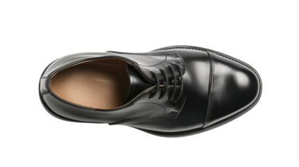 Classic black leather dress shoe isolated on transparent background