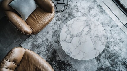 Stylish Top View of Marble Table in Modern Living Room Setting