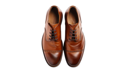 Pair of stylish brown leather men's shoes on transparent background