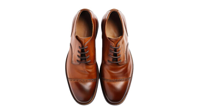 Pair of stylish brown leather men's shoes on transparent background - Powered by Adobe