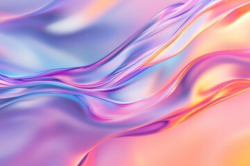Fototapeta premium An iridescent fluid abstract image with vibrant colors in a smooth, flowing style on a soft gradient background. 