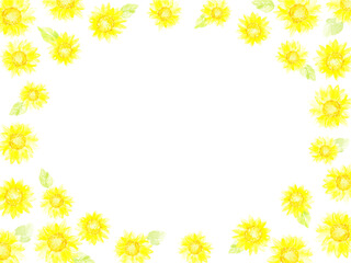 水彩で描いた淡くて優しいイメージのひまわりのフレーム