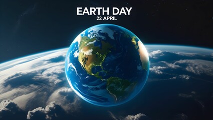 A high-quality digital illustration of planet Earth as seen from space, celebrating Earth Day on April 22. The image showcases a detailed and realistic view of the planet with vibrant blue oceans.