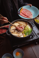 woman in a japanese hotpot restaurant