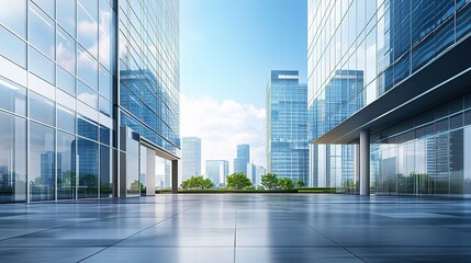 Modern Office Buildings with Sleek Architecture Under Clear Sky