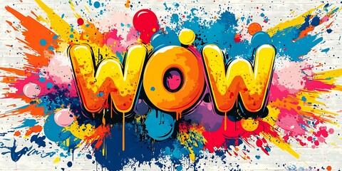 A colorful and expressive artistic rendering featuring the word wow