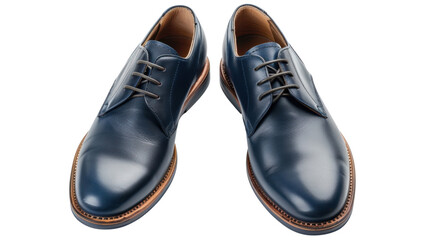 Pair of stylish blue leather derby shoes isolated on transparent background