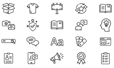 A versatile collection of 20 high-quality outline icons designed for brand identity, marketing, logo design, and digital presence.
