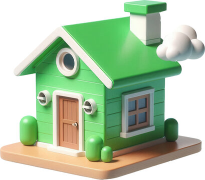 recommend clip art: Green House cute 3d icon design illustration transparent background