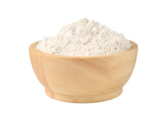 Brown rice flour in bowl isolated on white