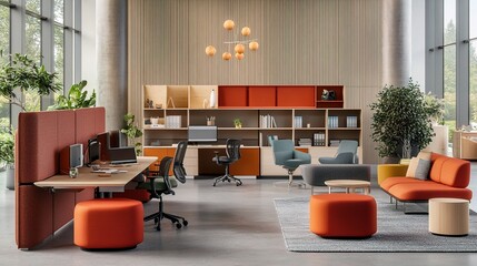 Modern Workplace Design with Creative Furniture for Team Collaboration