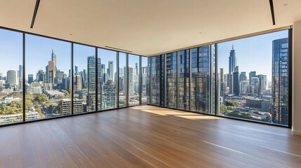 Spacious Empty Room with Stunning City View from High Rise Building