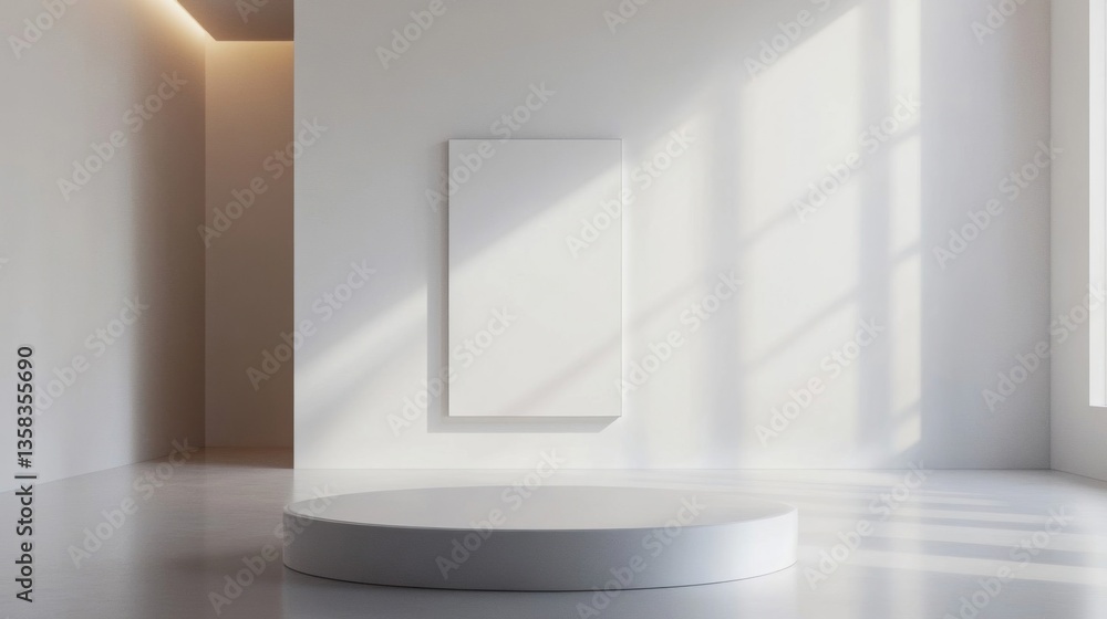 Poster white minimalist room interior with empty canvas display