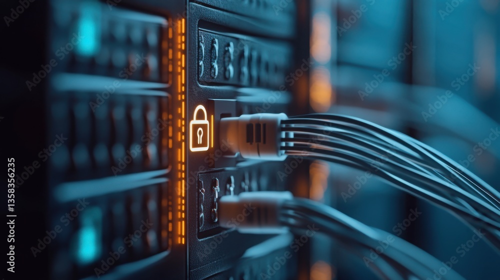 Poster Secure VPN Tunnel Concept with Network Cables and Lock Symbol