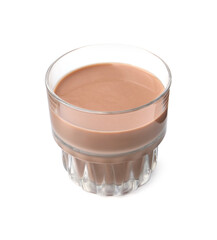Tasty chocolate milk in glass isolated on white