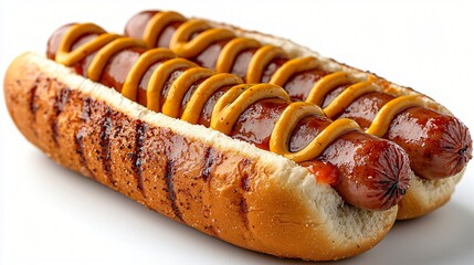 Two grilled hot dogs in a bun