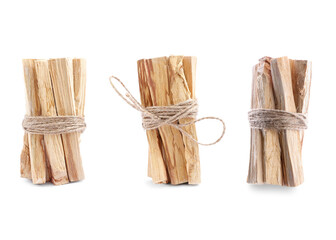 Palo santo sticks on white background, set