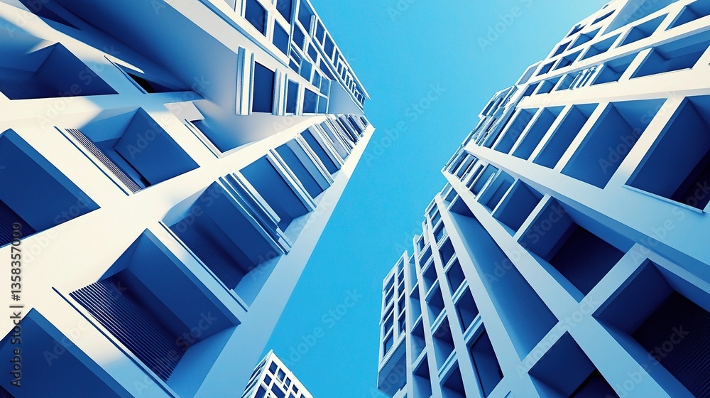 Poster abstract architectural pattern with geometric design in blue sky