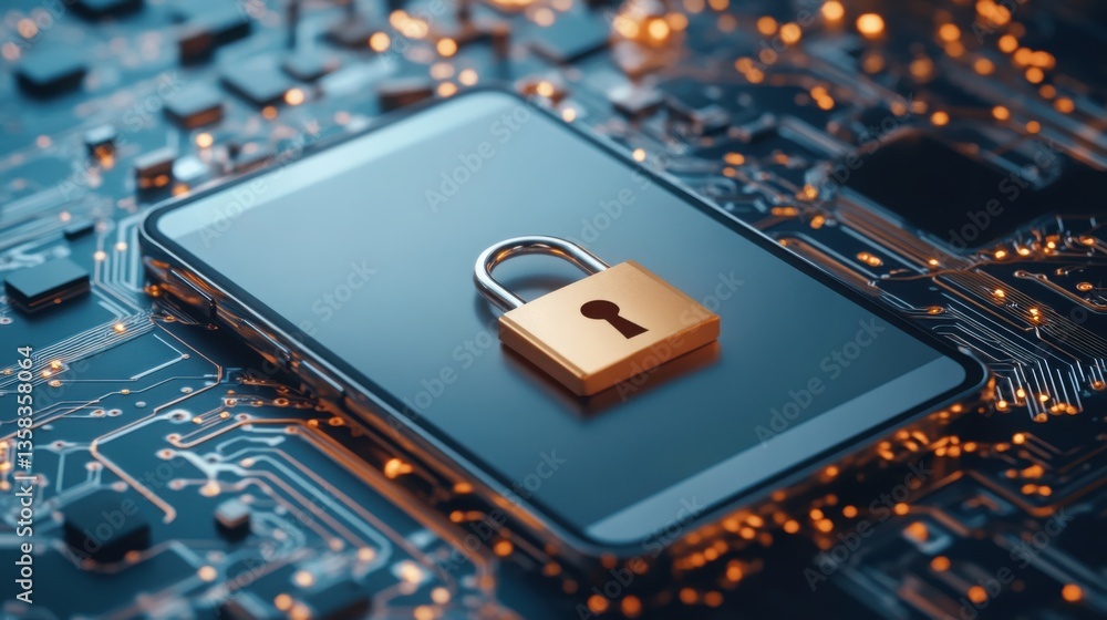 Aufkleber digital security concept with padlock on smartphone display