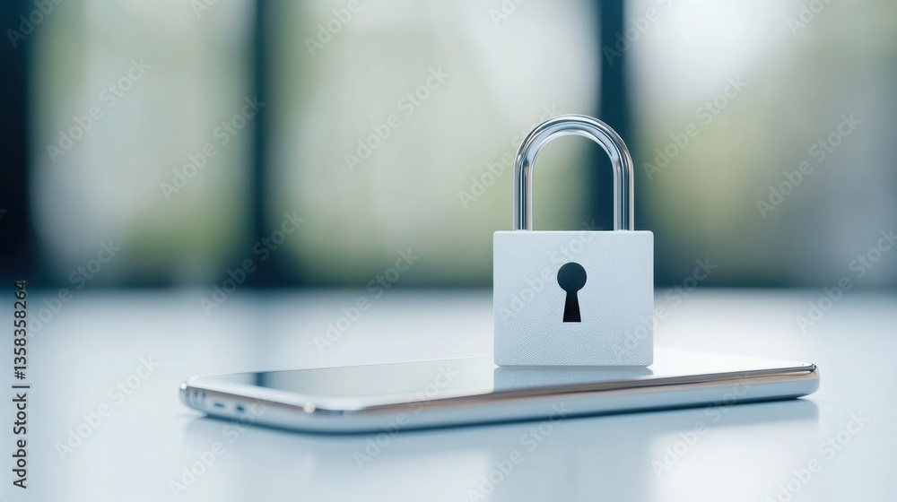 Poster digital security concept with padlock on white smartphone screen