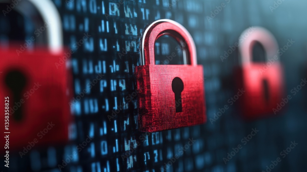 Poster Visualization of Encrypted Messages with Red Security Locks on Screen