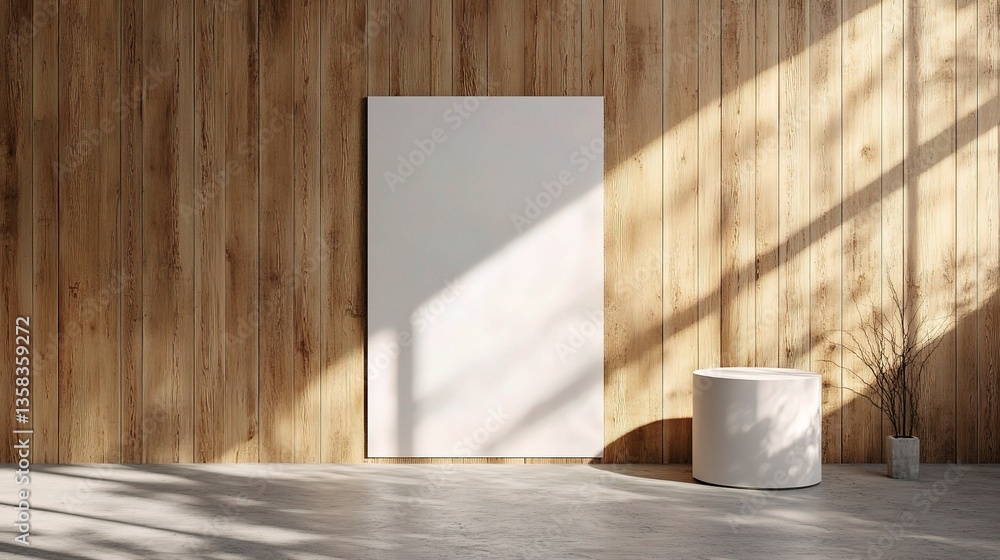 Poster Front view of a blank grey partition in a spacious minimal interior
