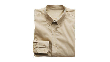Folded beige long sleeved dress shirt on transparent background
