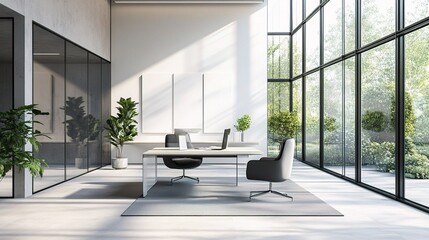 Fototapeta premium Modern Office Interior Design with Sleek Furniture and Natural Light