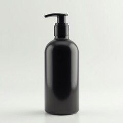 Fototapeta premium Minimalist black pump bottle on a plain background for product presentation.