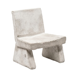 Minimalist concrete chair on white background, showcasing modern design and industrial
