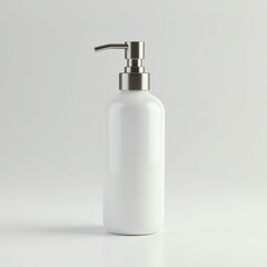 Minimalist white pump bottle against plain background, showcasing sleek design.
