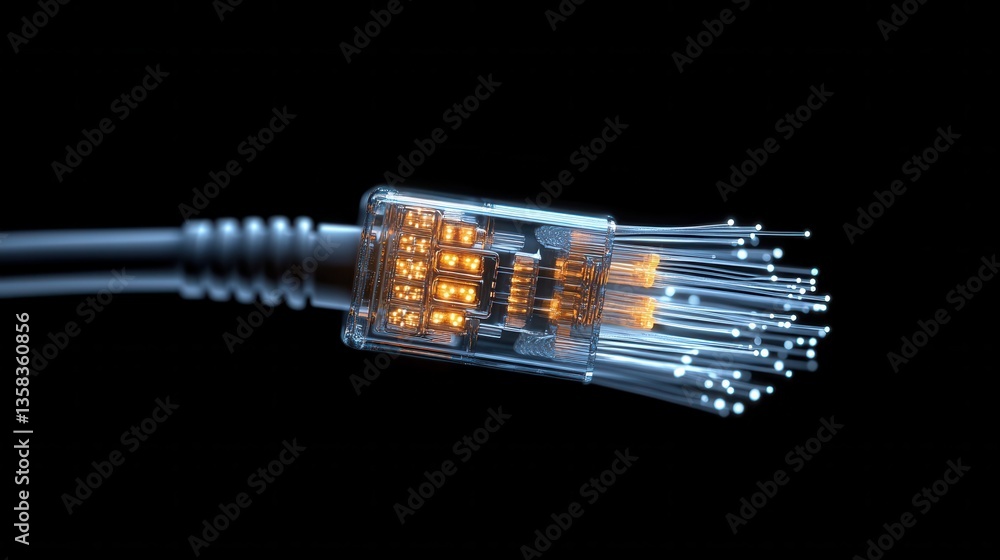 Aufkleber glowing fiber optic cable ends in macro view with abstract background