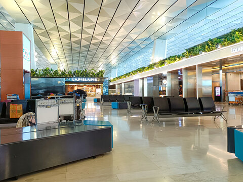 Jakarta, Indonesia - March 21, 2025: Interior view of waiting room terminal 3 Soekarno Hatta International Airport
