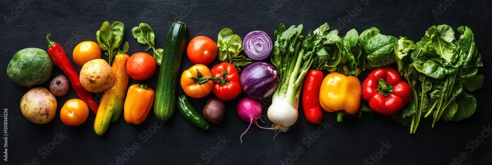 Fototapete fresh organic vegetables arranged beautifully on a dark slate surface showcasing farm-to-table quali