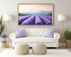 High-Quality Watercolor for Printing on Various Materials. Best Watercolor for Printing Artistic and Decorative Designs. Elegant living room with lavender decor elements.