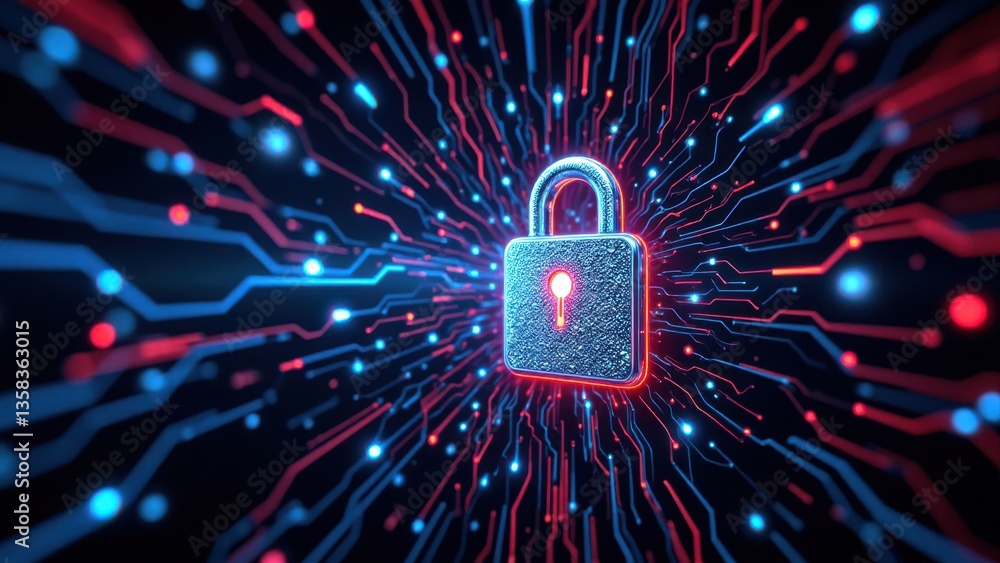 Aufkleber Digital Lock Icon Surrounded by Colorful Network Connections and Data