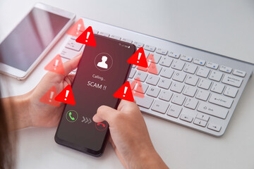 Warning against phone scams, It highlights the need to be wary of unknown callers and suspicious...