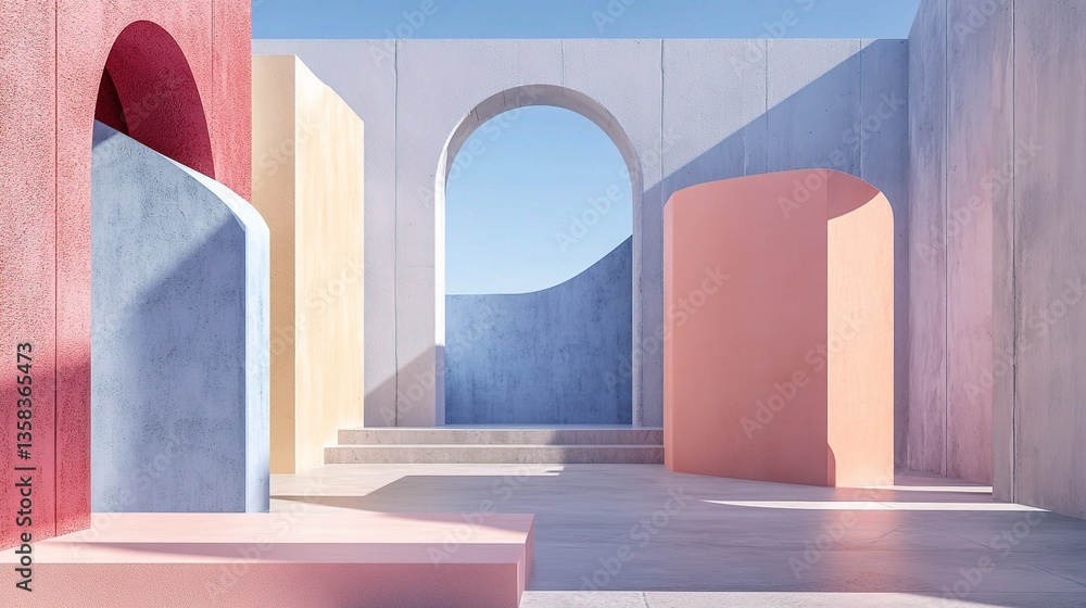 Poster abstract geometric space with empty concrete shapes in soft colors