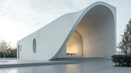 Obraz premium Modern White Concrete Chapel with Curved Walls