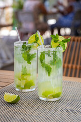 Two Mojitos wiith sugar rim and fresh mint